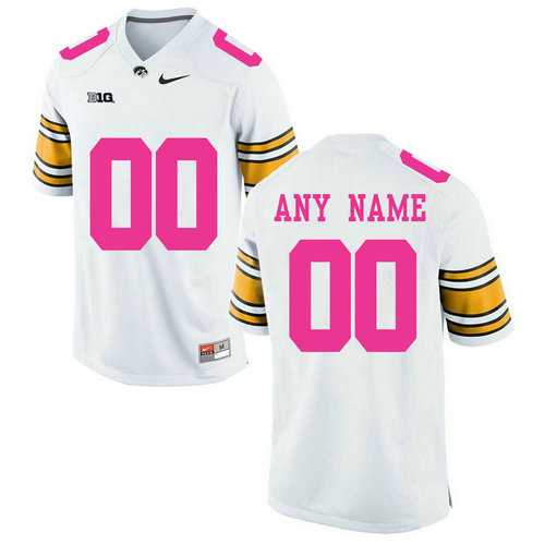 Men%27s Lowa Hawkeyes White Customized 2018 Breast Cancer Awareness College->customized ncaa jersey->Custom Jersey